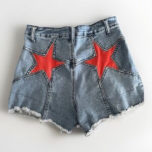 Saints & Hearts Red Star Back High Waist Denim Shorts Medium Wash Womens M